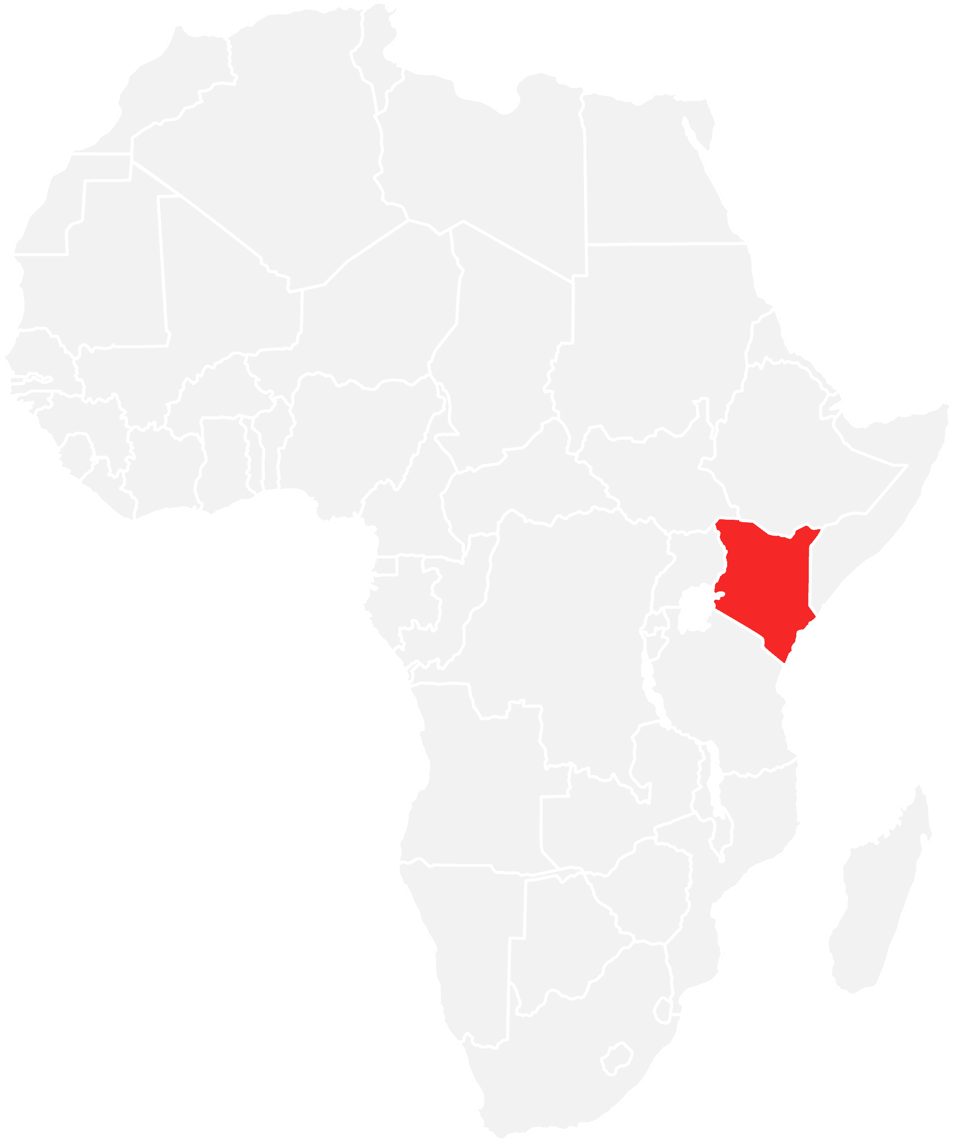 There is a background picture of African continent with one highlighted country on it which is Kenya